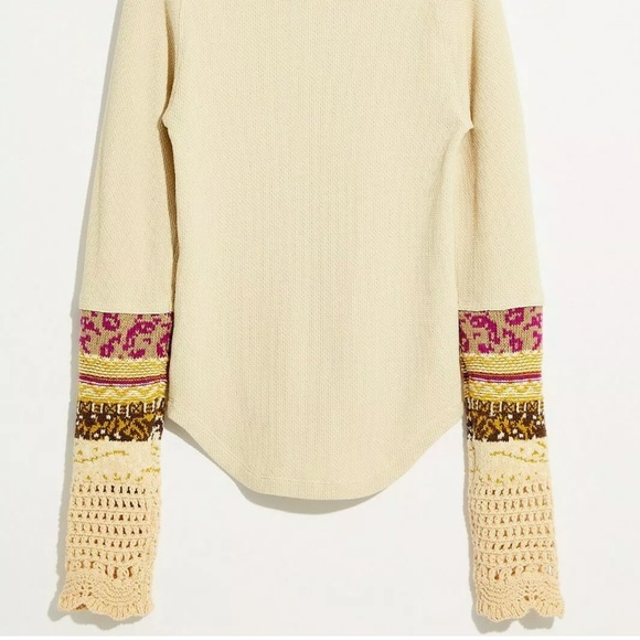 Free People Sweaters - FREE PEOPLE Thermal In The Mix Cuff Top Size L Linen Comb MSRP $78 NWT OB1203408